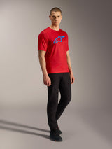 Red A-Dura Ride Short Sleeve Jersey with blue Astars logo, lightweight jacquard fabric, performance MTB apparel.