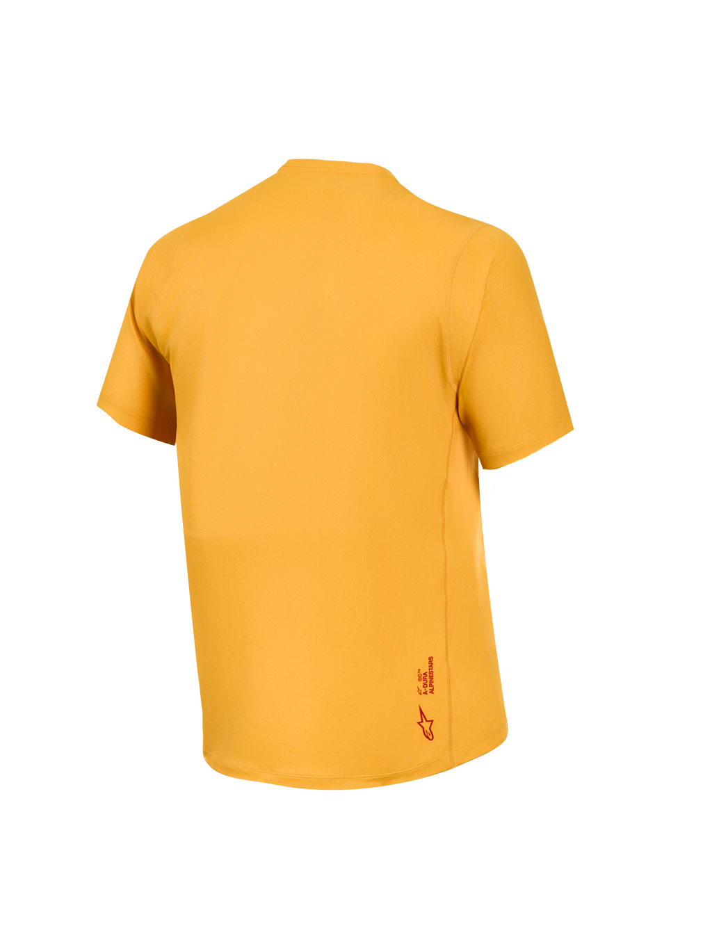 Maillot orange A-Dura Ride à manches courtes, vue arrière, tissu jacquard extensible et petit logo Astars sur l'ourlet.