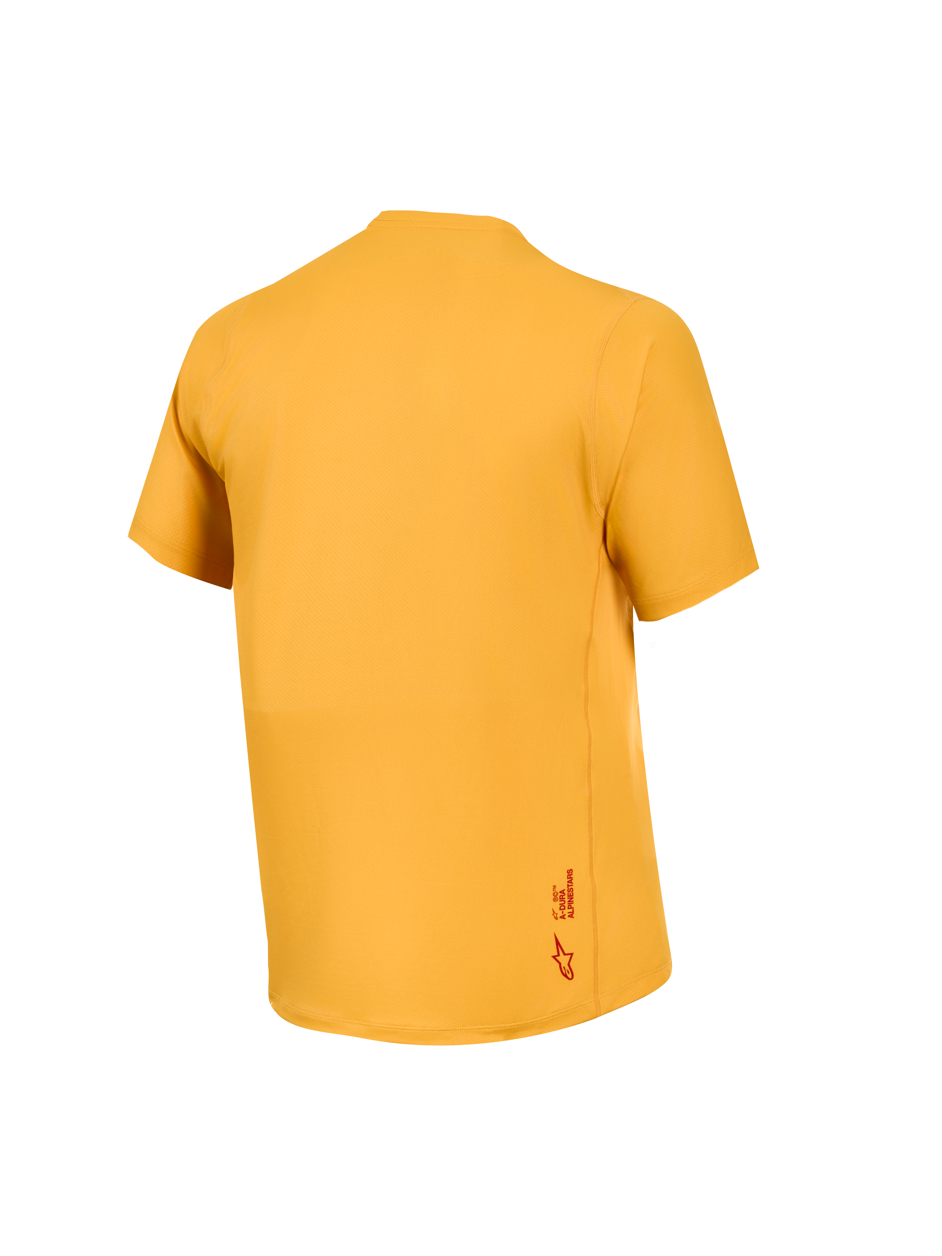 Maillot orange A-Dura Ride à manches courtes, vue arrière, tissu jacquard extensible et petit logo Astars sur l'ourlet.