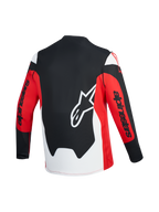 Maillot VTT A-Dura Race rouge et noir, vue de dos avec logo Astars blanc et marquage Alpinestars sur les manches longues.