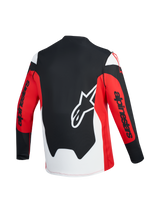Maillot VTT A-Dura Race rouge et noir, vue de dos avec logo Astars blanc et marquage Alpinestars sur les manches longues.