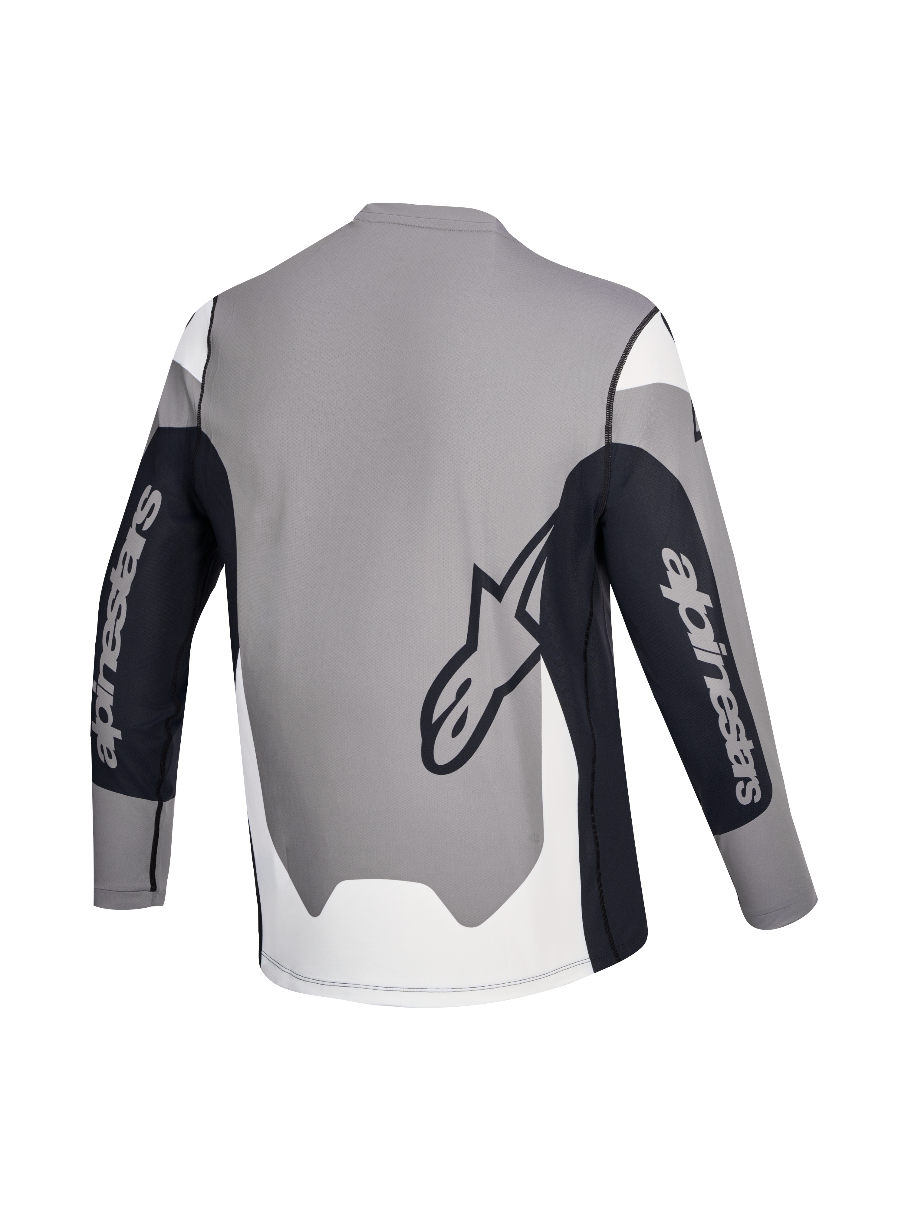 Alpinestars Maillot A-Dura Race, maillot de VTT à manches longues, gris, noir et blanc, vue de dos avec logos de la marque