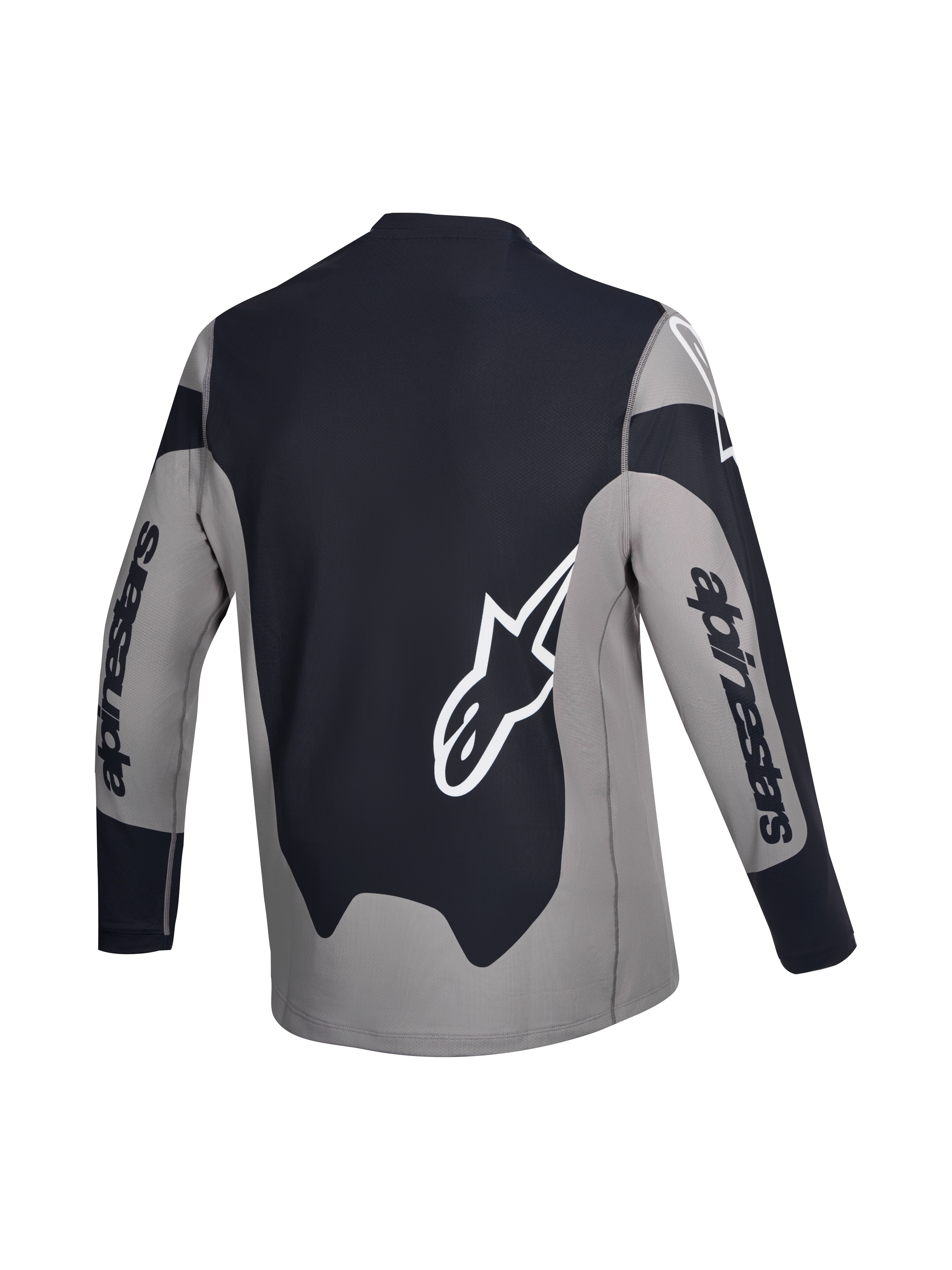 Maillot A-Dura Race, maillot de cyclisme VTT à manches longues, vue de dos, gris et noir avec logo graphique blanc
