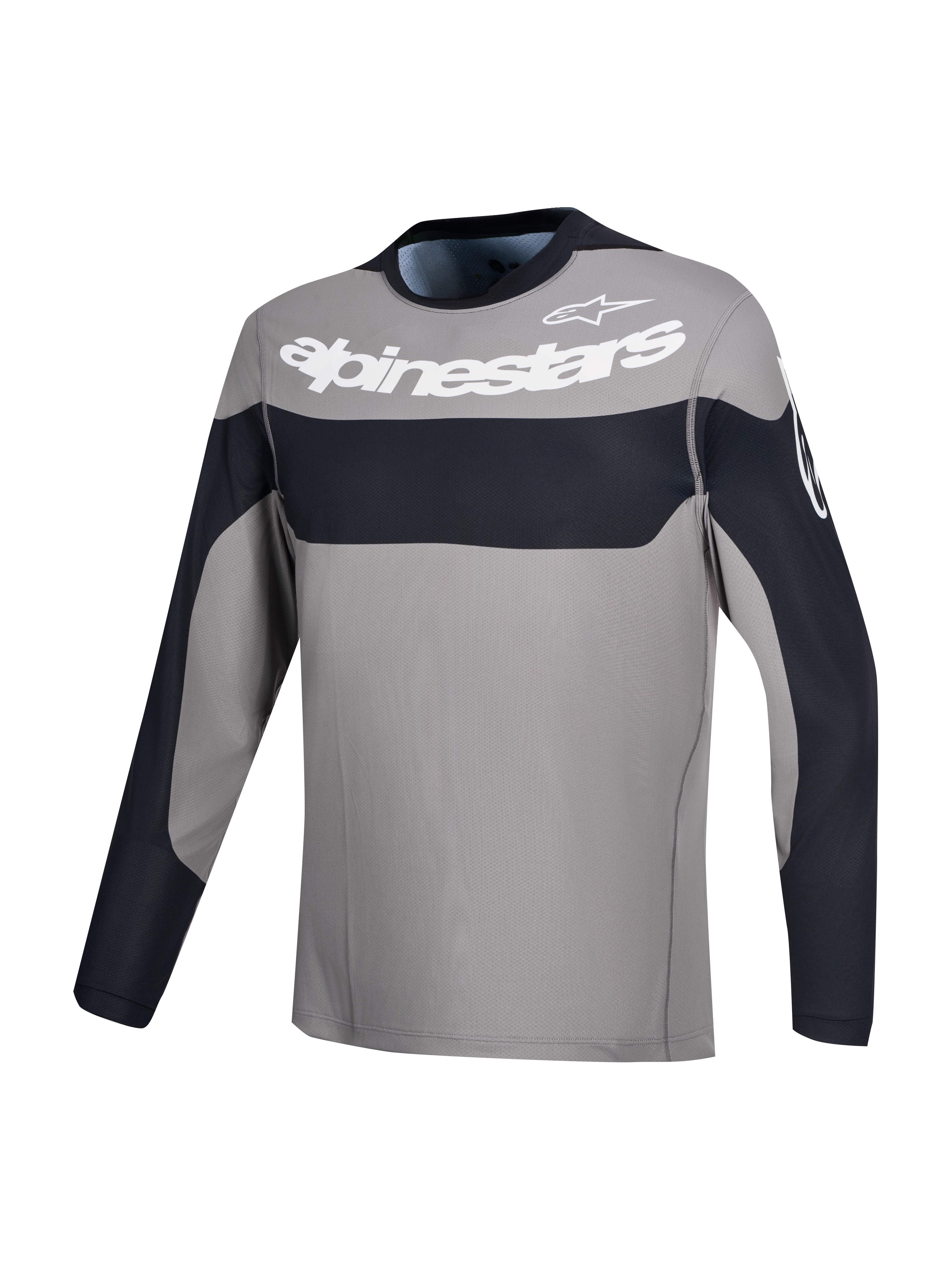 Alpinestars Maillot A-Dura Race, maillot de VTT à manches longues gris et noir avec logo Alpinestars blanc sur la poitrine