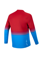 Maillot A-Dura ASTARS 2.0 manches longues, dégradé rouge et bleu, vue arrière avec pan allongé et tissu technique.