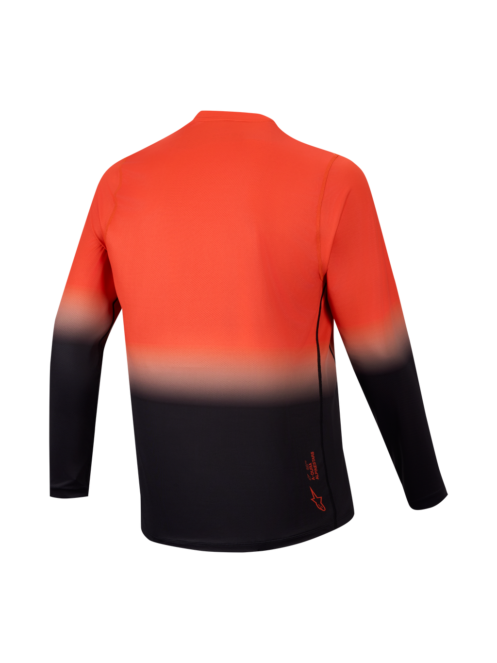 Maillot A-Dura ASTARS 2.0 à manches longues, vue arrière avec dégradé orange et noir pour le VTT haute performance.