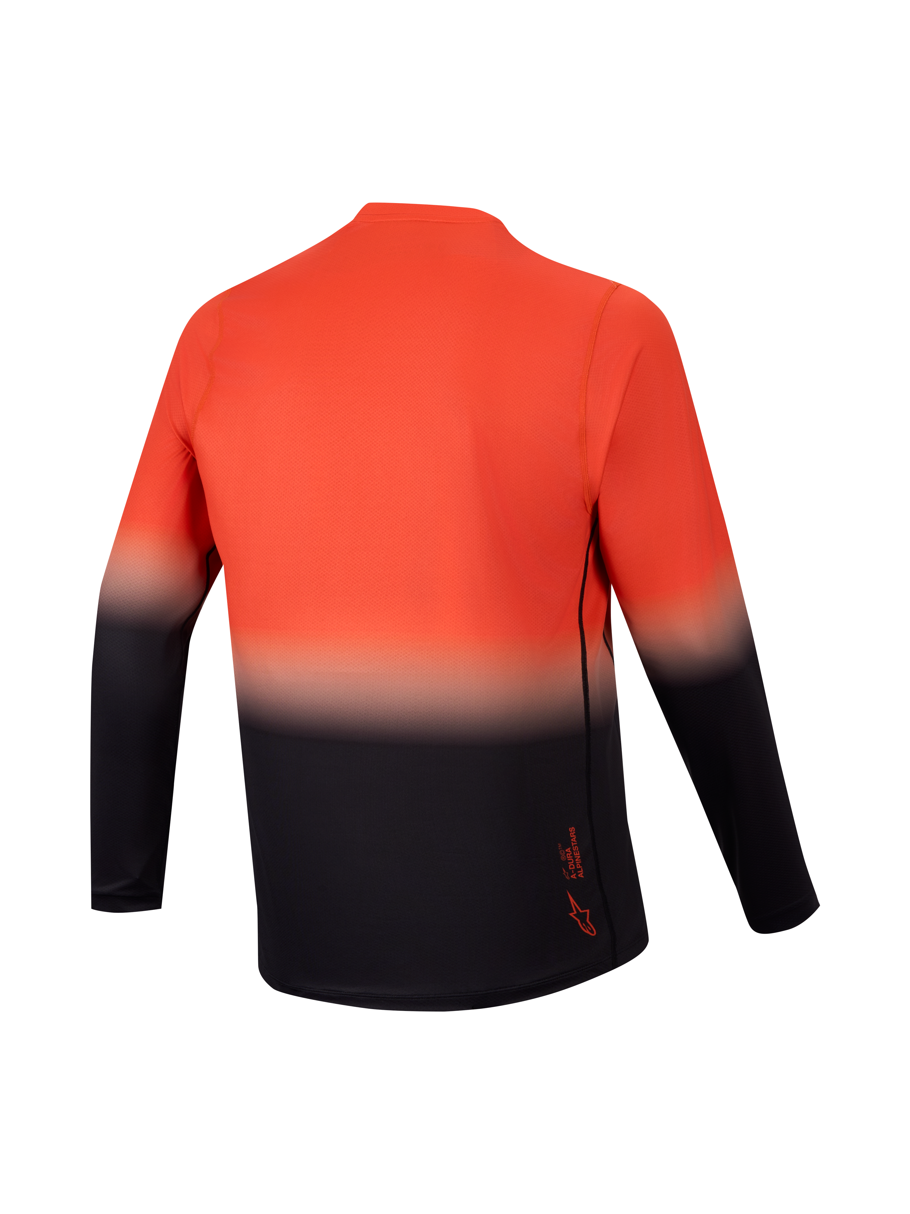 Maillot A-Dura ASTARS 2.0 à manches longues, vue arrière avec dégradé orange et noir pour le VTT haute performance.