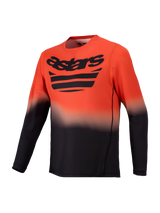 Maillot VTT Alpinestars A-Dura ASTARS 2.0, manches longues, dégradé orange et noir avec logo Astars sur la poitrine.