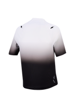 Maillot VTT A-Dura ASTARS 2.0, dégradé blanc et noir, manches courtes, vue de dos avec logos étoiles aux épaules.