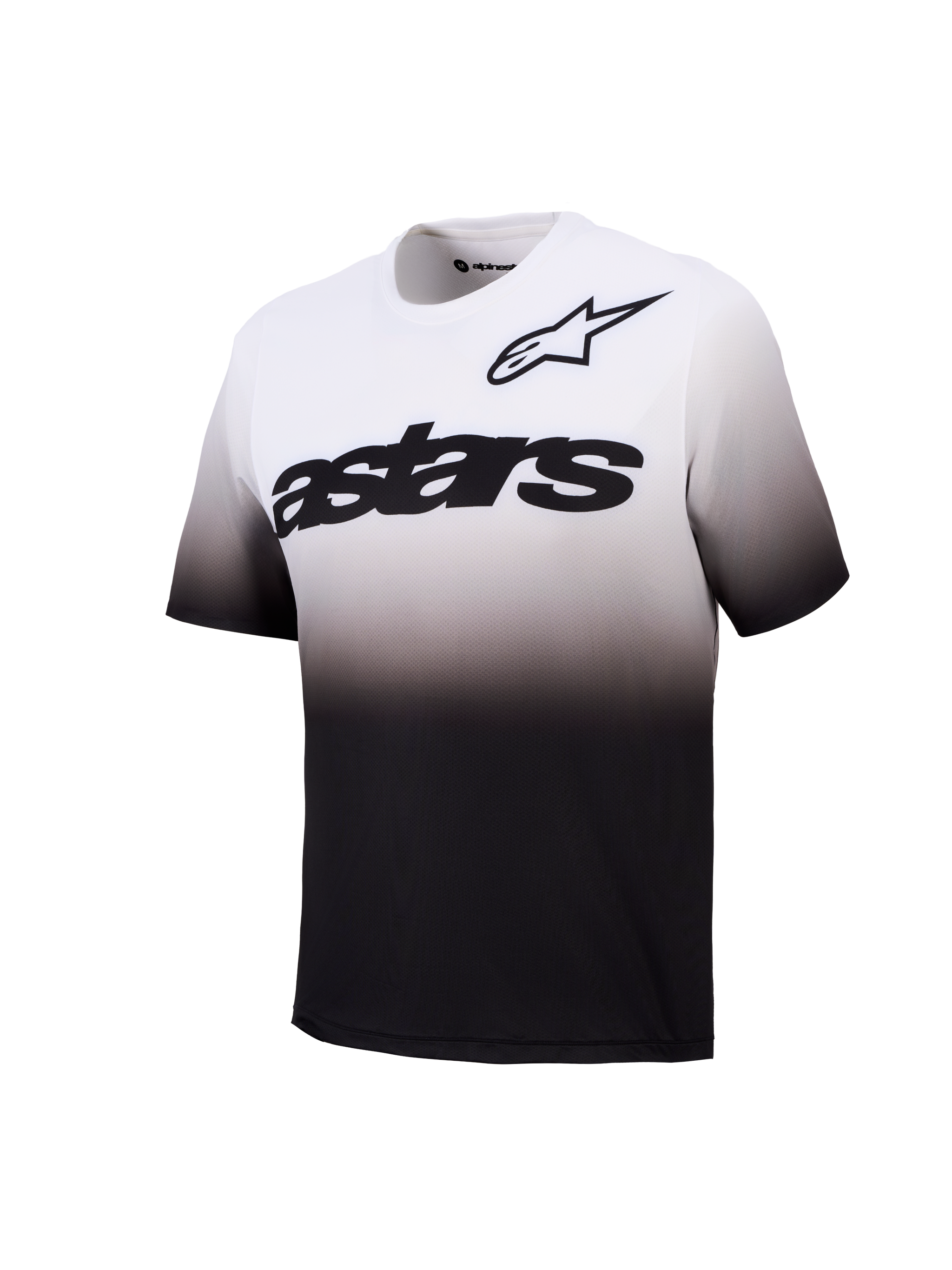Maillot VTT A-Dura ASTARS 2.0, manches courtes, dégradé blanc et noir avec logos Astars sur la poitrine.