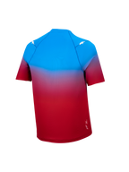 Maillot A-Dura ASTARS 2.0 à manches courtes, dégradé bleu et rouge vif, haut VTT performance avec étoiles blanches.