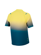 Maillot VTT A-Dura ASTARS 2.0, vue arrière, dégradé bleu et jaune fluo, haut technique stretch à manches courtes.