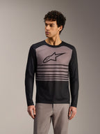 Maillot Alpinestars A-Dura Elite 2.0, haut VTT manches longues noir et gris avec design color-block et logo poitrine.
