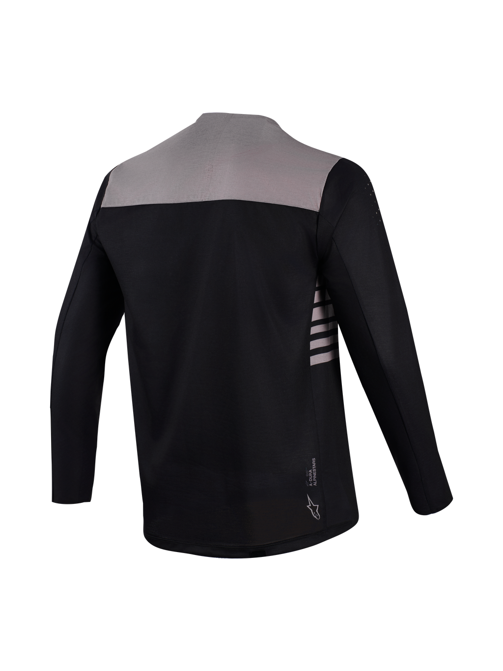 Maillot Alpinestars A-Dura Elite 2.0 manches longues, noir et gris, vue arrière avec ourlet allongé et coupe VTT.