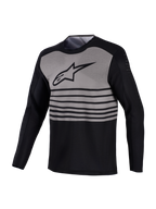 Maillot VTT A-Dura Elite à manches longues, design noir et gris à rayures horizontales et perforations aux biceps.