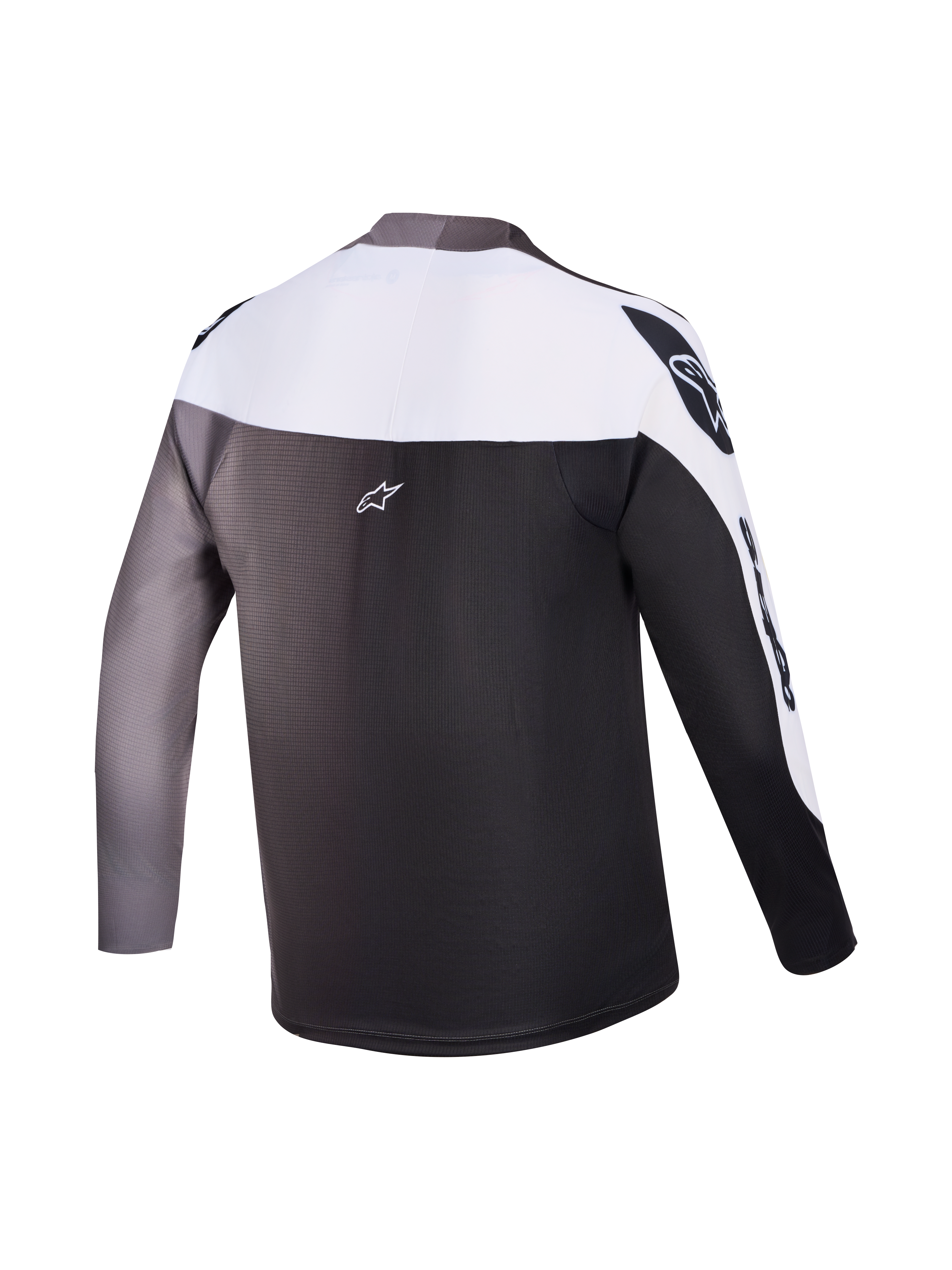 A-Supra Elite Jersey back view, Faded Gray gradient, long-sleeve MTB racing top with signature Alpinestars branding.