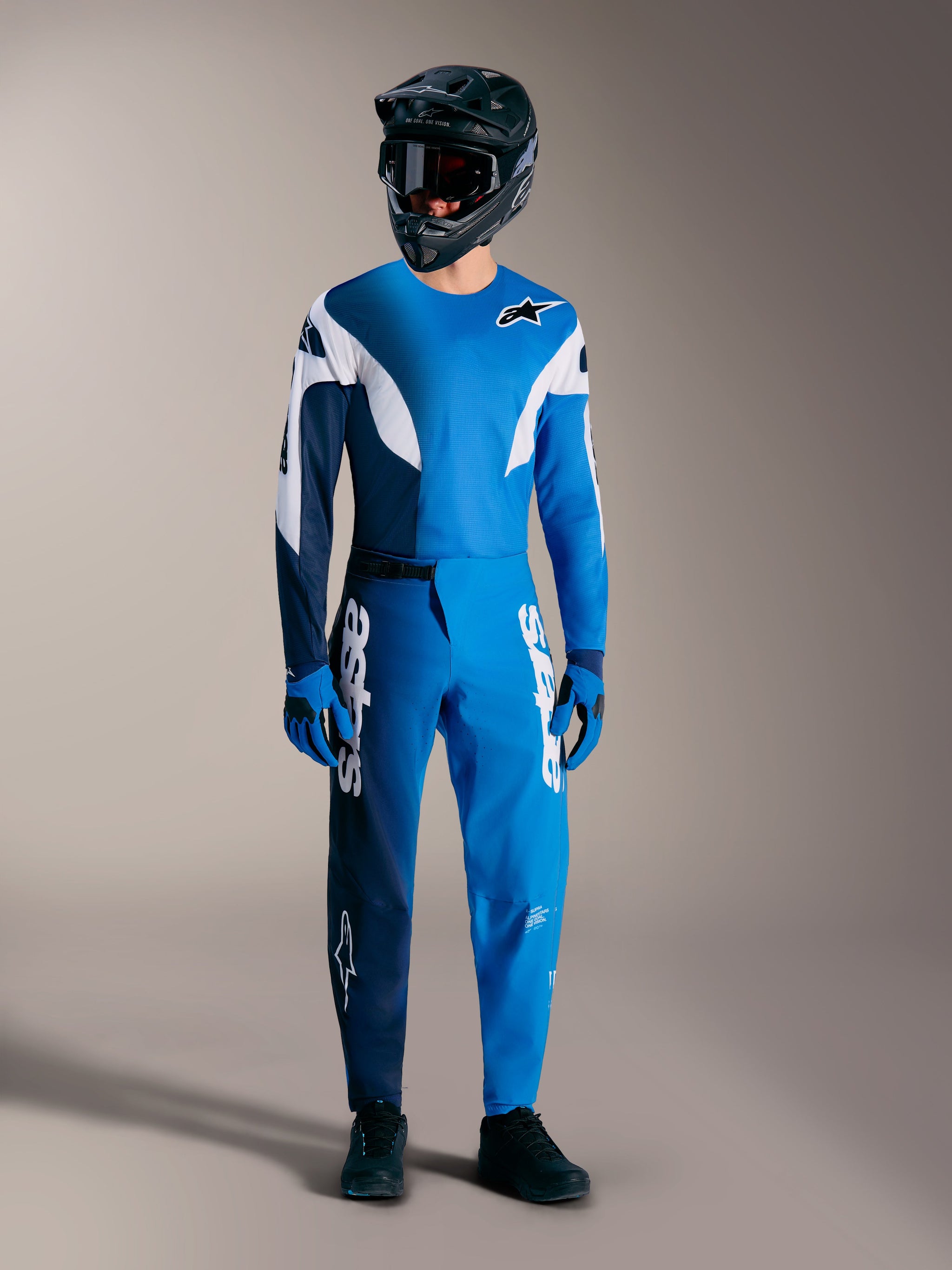 Maillot Alpinestars A-Supra Elite bleu vif délavé, haut de VTT léger en tissu micro-perforé avec marquages Alpinestars.