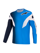 Maillot de VTT Alpinestars A-Supra Elite bleu vif dégradé, haut de course à manches longues et graphismes blancs.