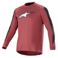 Alpinestars A-Dura Dri Astar Maillot à manches longues, bordeaux et noir, tissu drirelease® évacuant l'humidité, col rond, logo Astar blanc sur la poitrine, panneaux en maille noire sur les manches, équipement de performance pour VTT