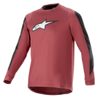 Alpinestars A-Dura Dri Astar Maillot à manches longues, bordeaux et noir, tissu drirelease® évacuant l'humidité, col rond, logo Astar blanc sur la poitrine, panneaux en maille noire sur les manches, équipement de performance pour VTT