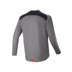 Alpinestars A-Dura Dri Astar Long Sleeve Jersey, Dark Gray, back view featuring black mesh ventilation panels across the shoulders and a small red tag at the hem, technical mountain bike apparel
