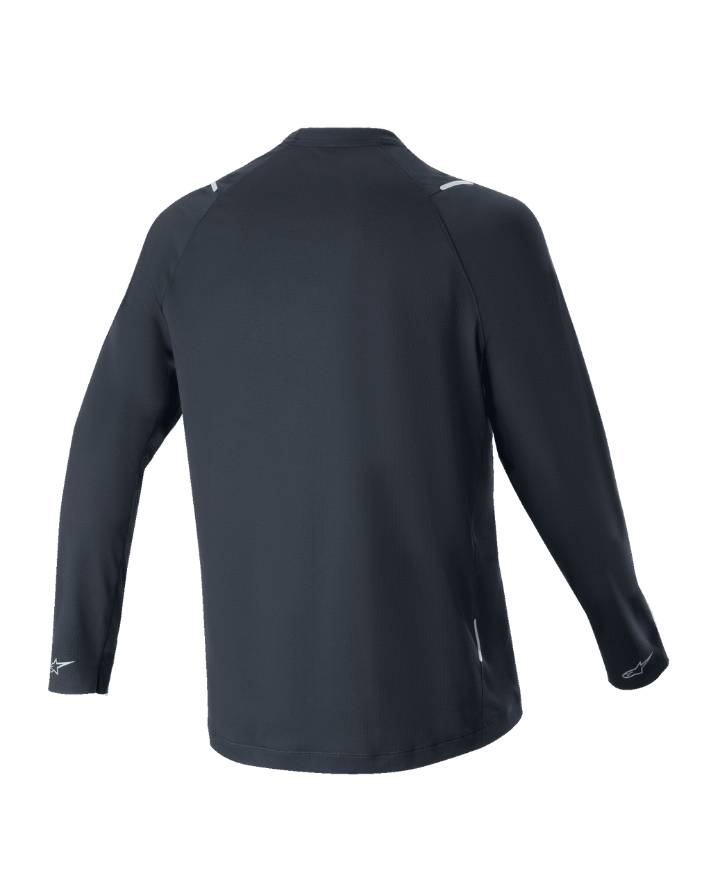 Maillot à manches longues Alpinestars A-Aria Switch, noir, vue arrière, tissu en polyester léger et respirant, doté d'un dos allongé pour une meilleure couverture et de logos Alpinestars réfléchissants sur les poignets, coupe performance pour la pratique du VTT