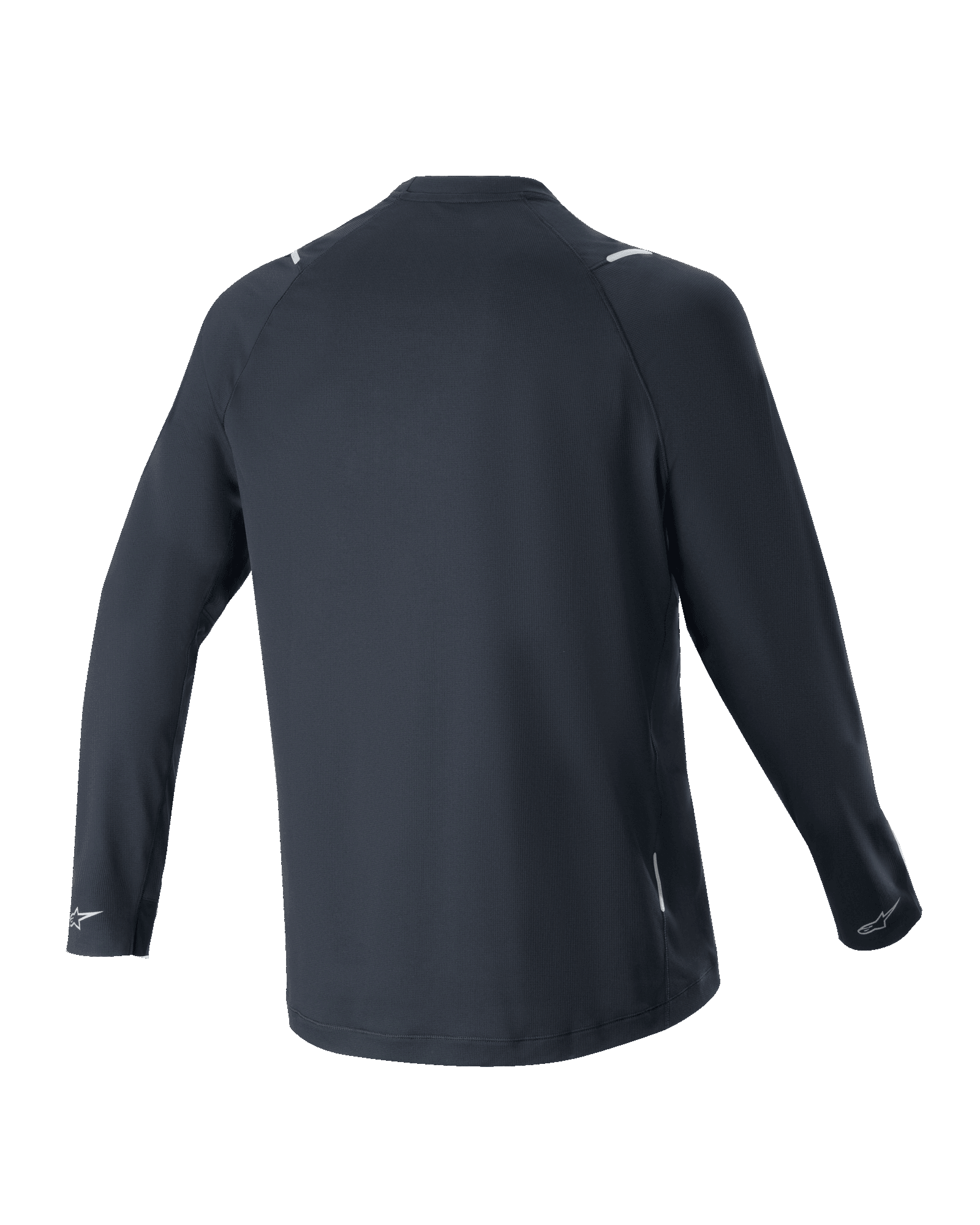 Maillot à manches longues Alpinestars A-Aria Switch, noir, vue arrière, tissu en polyester léger et respirant, doté d'un dos allongé pour une meilleure couverture et de logos Alpinestars réfléchissants sur les poignets, coupe performance pour la pratique du VTT