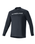 Alpinestars A-Aria Switch Long Sleeve Jersey, maillot de VTT, noir, logo Alpinestars blanc sur la poitrine, col rond, tissu léger et respirant, coupe performance pour le tout-terrain