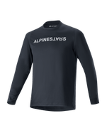 Alpinestars A-Aria Switch Long Sleeve Jersey, maillot de VTT, noir, logo Alpinestars blanc sur la poitrine, col rond, tissu léger et respirant, coupe performance pour le tout-terrain
