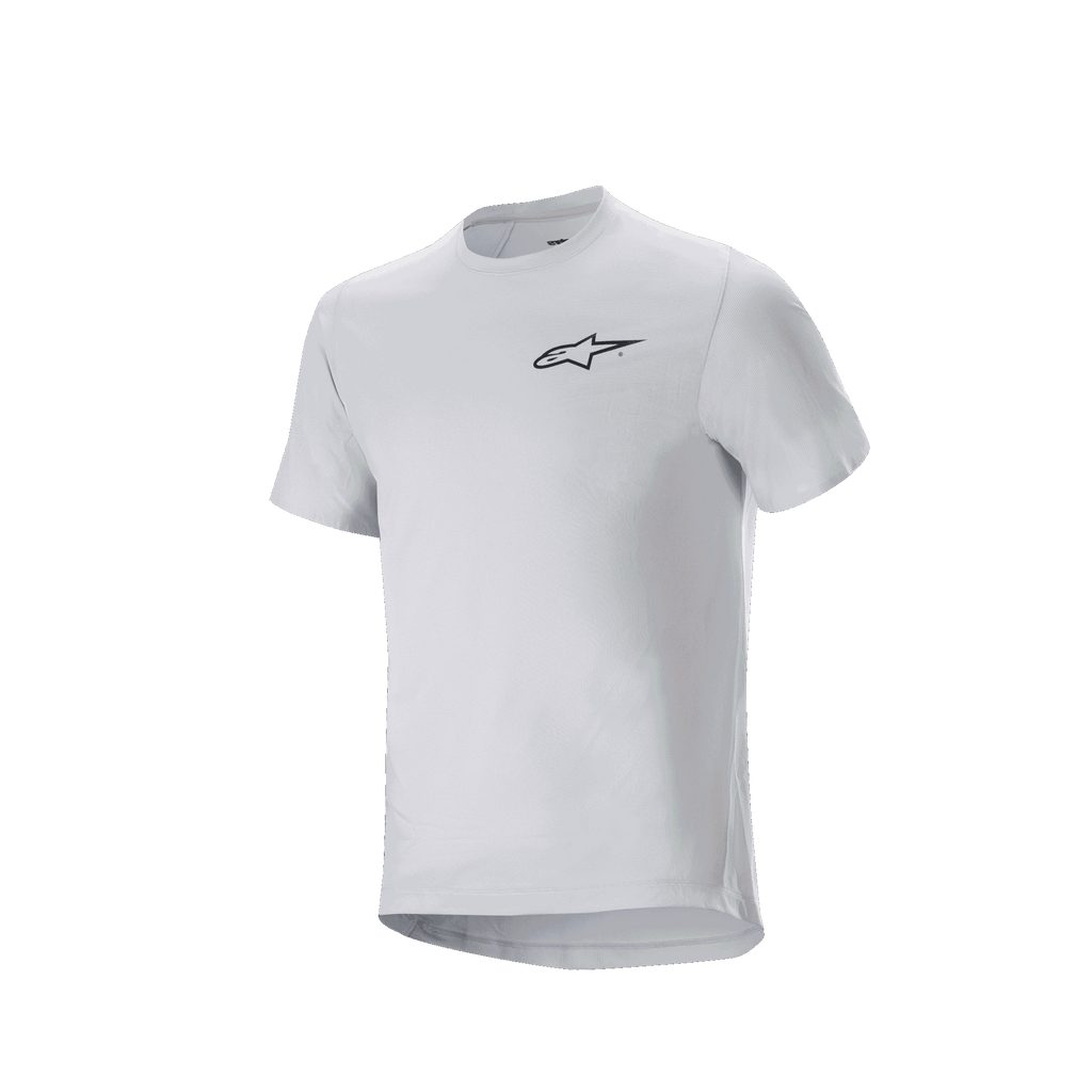 Alpinestars A-Aria Astar Jersey, Short Sleeve Cycling Jersey, White Dove, featuring a small black Alpinestars logo on the chest, performance fit with a dropped tail for MTB riding