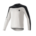Alpinestars Drop Meta Jersey - Long Sleeve, MTB Mountain Bike Jersey, Light Gray and Black, featuring black shoulder yoke and outer sleeve panels with text branding, extended back hem for coverage, and circular logo on the left chest