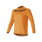 Alpinestars A-Dura Rocker Long Sleeve Jersey, Mountain Bike Jersey, Dark Gold, featuring black Alpinestars wordmark screen print on chest, lightweight jacquard fabric with drop tail, performance cycling activewear
