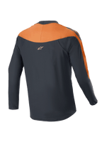 Alpinestars A-Supra Race Jersey - Long Sleeve, MTB Jersey, Black and Orange, rear view showing orange shoulder and sleeve panels, small Alpinestars logo on the upper back, dropped tail design for cycling coverage
