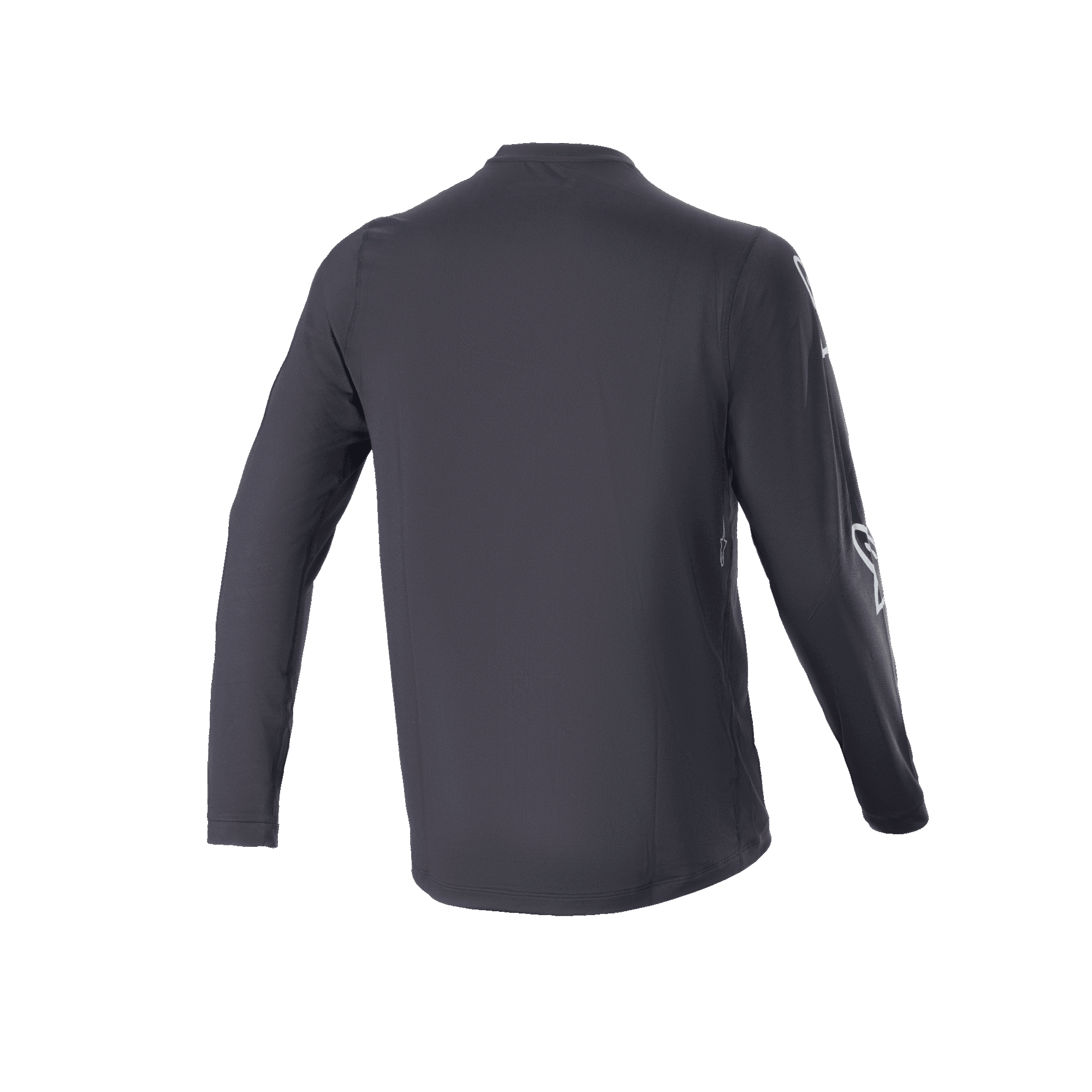 Alpinestars A-Dura Switch Long Sleeve Jersey, Black, Rear View, showing drop tail and subtle sleeve logo, lightweight MTB trail cycling jersey