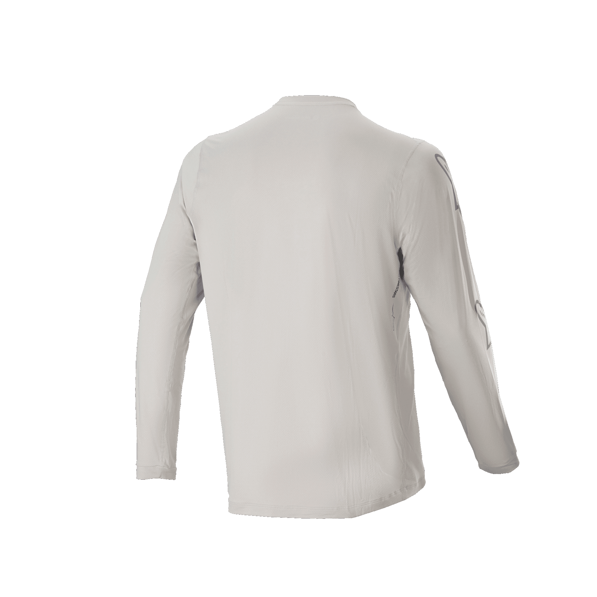 Maillot à manches longues Alpinestars A-Dura Switch, gris clair, vue arrière montrant les manches longues et le pan arrière plus long, tissu jacquard léger évacuant l'humidité pour le VTT
