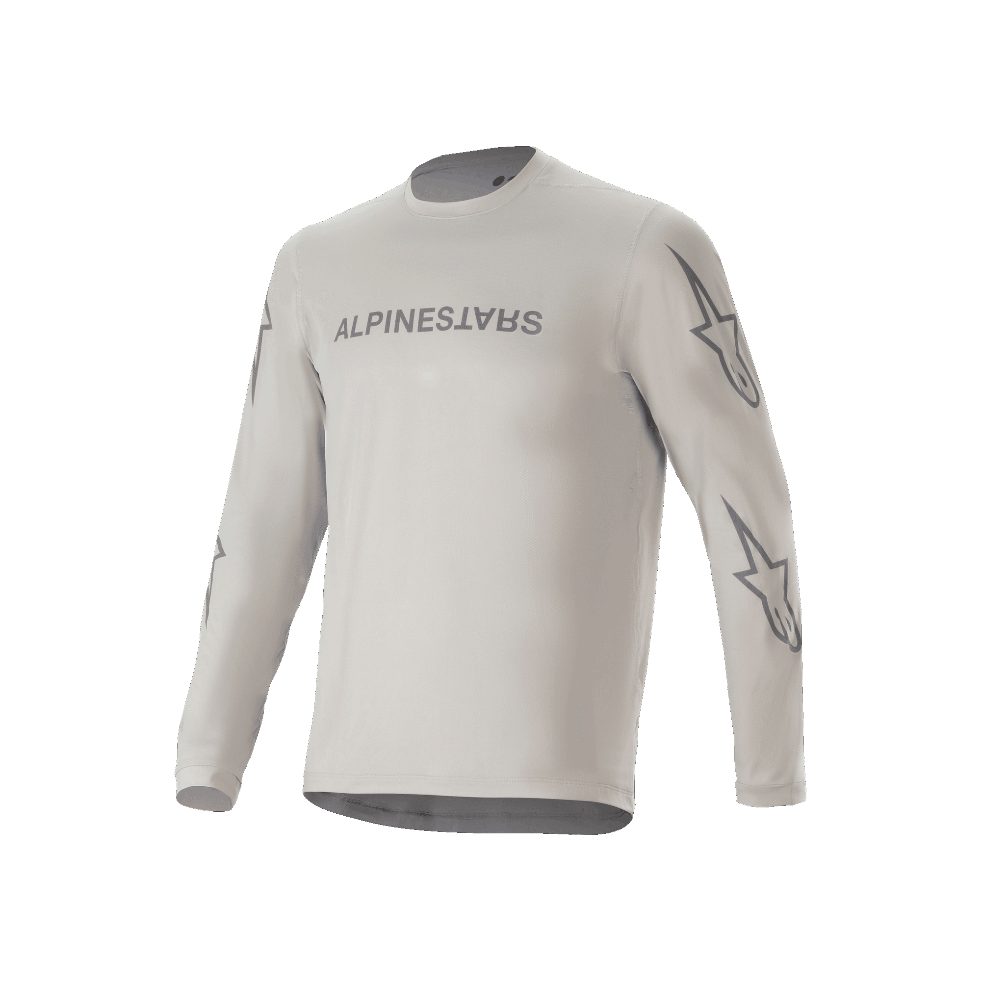 Maillot à manches longues Alpinestars A-Dura Switch, maillot de VTT gris clair, avec logo sur la poitrine et étoiles sur les manches, vêtement de cyclisme performant pour le trail
