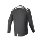 Maillot à manches longues Alpinestars A-Dura Dri Oscar, noir réfléchissant, vue de dos présentant des bandes réfléchissantes blanches sur les épaules et les bras, tissu technique recyclé drirelease®, pan arrière allongé pour le VTT