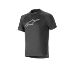 Alpinestars A-Dura Dri Oscar Jersey - Short Sleeve, Black Reflective, featuring a large silver reflective Alpinestars logo on the chest, technical mountain bike jersey with a regular fit