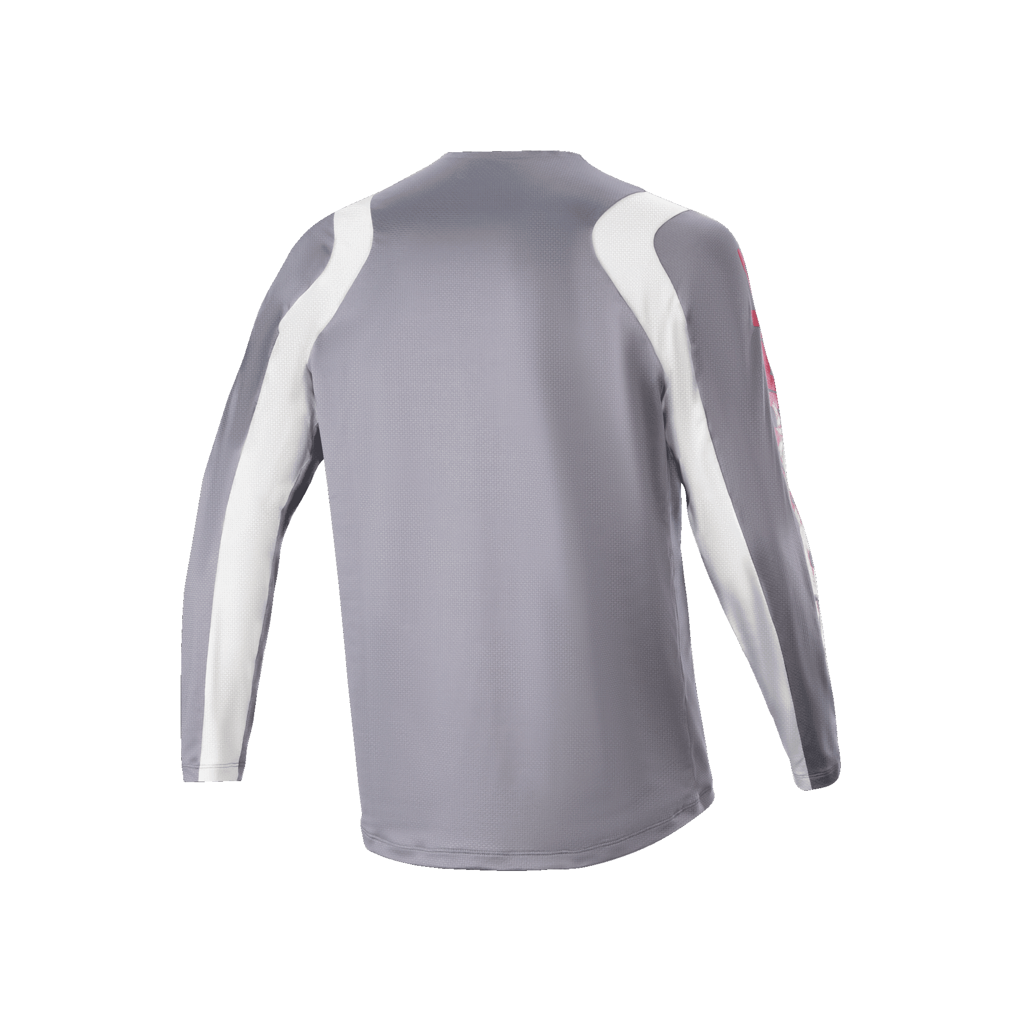 Maillot à manches longues Alpinestars A-Supra Astar, gris foncé et blanc, vue arrière montrant la texture en maille ventilée et une queue plus longue, équipement de cyclisme de performance pour le VTT