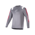 Maillot à manches longues Alpinestars A-Supra Astar, maillot de VTT gris foncé avec motifs rouges sur les manches et accents blancs aux épaules, logo Astars blanc sur la poitrine, vêtement technique pour le vélo de montagne