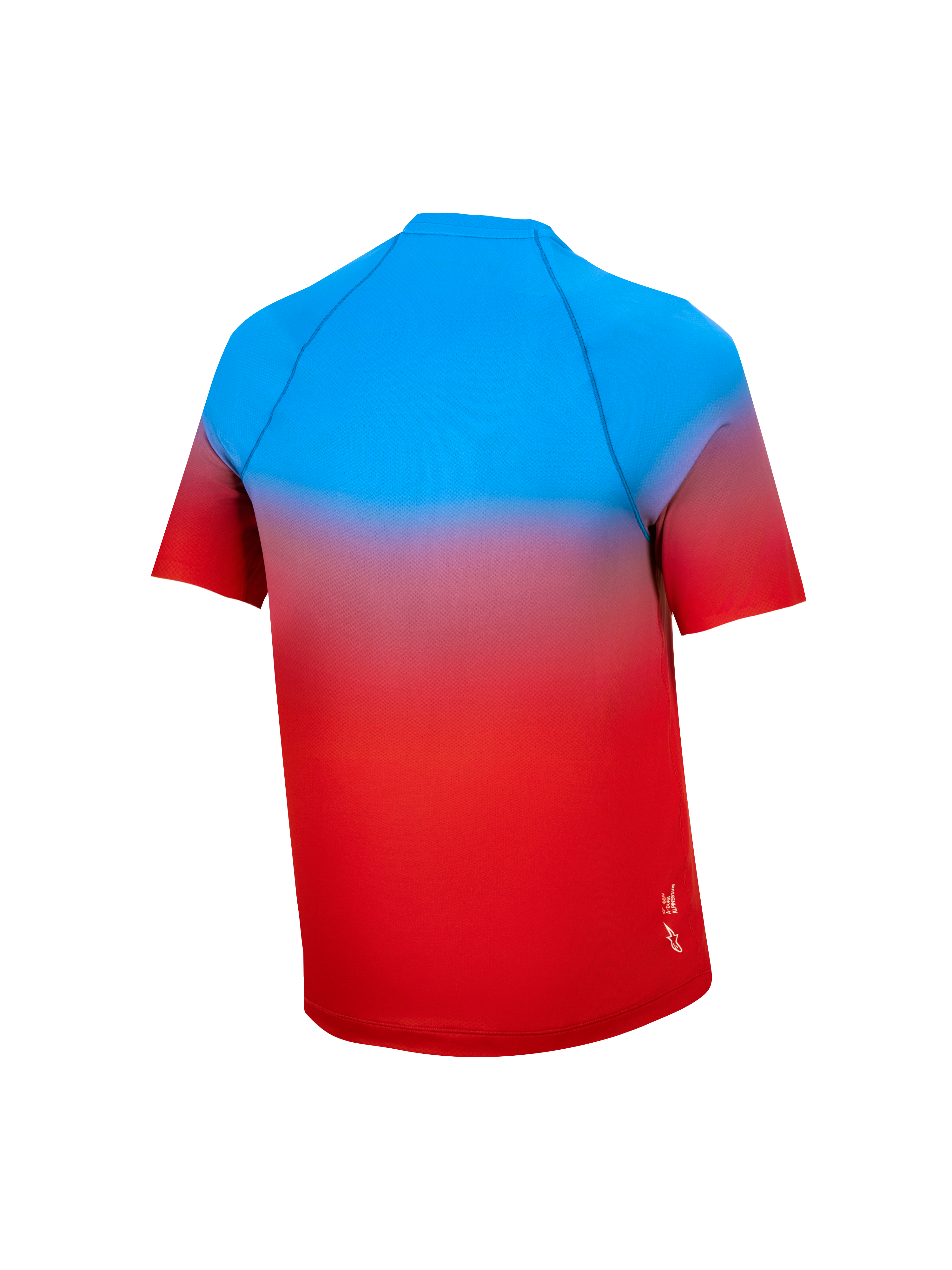 Youth A-Dura Astars Jersey 2.0, short sleeve MTB jersey, bright red and blue gradient, performance gear seen from the back.