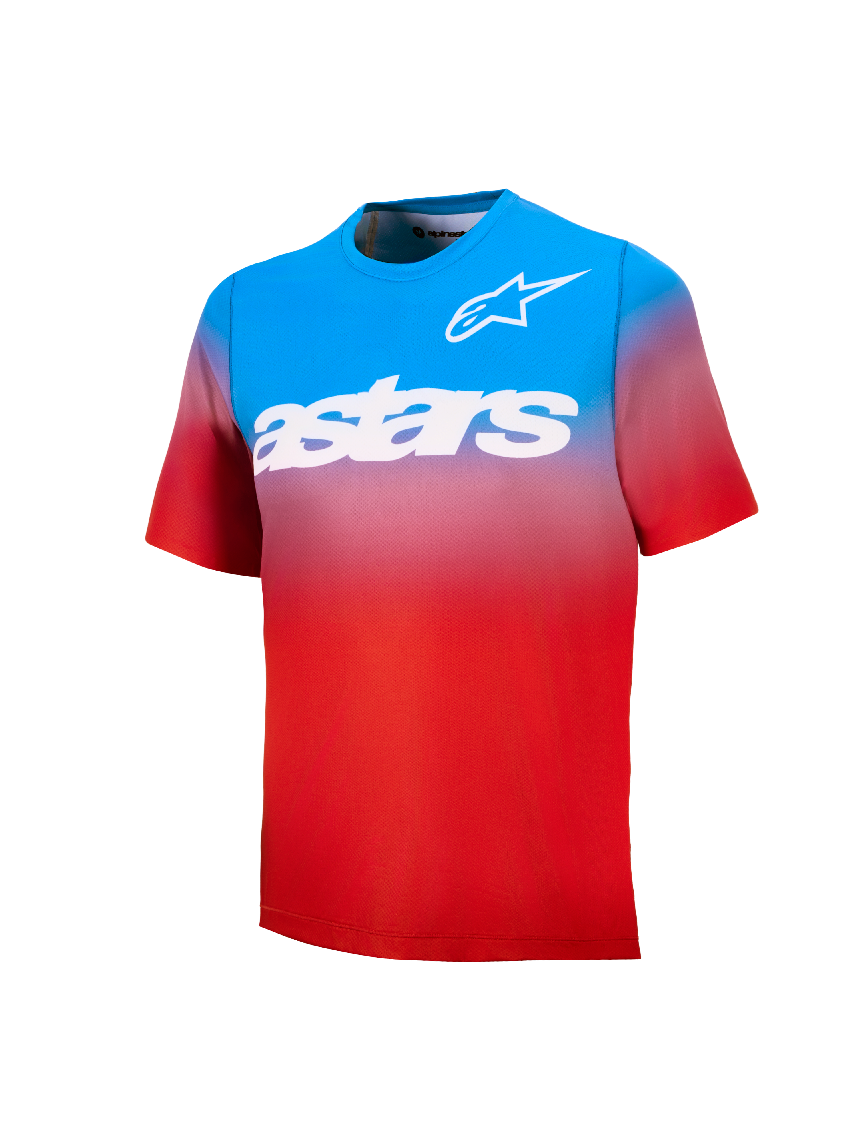 Youth A-Dura Astars Jersey 2.0, blue and red gradient short sleeve MTB jersey with white chest logos and wordmark.