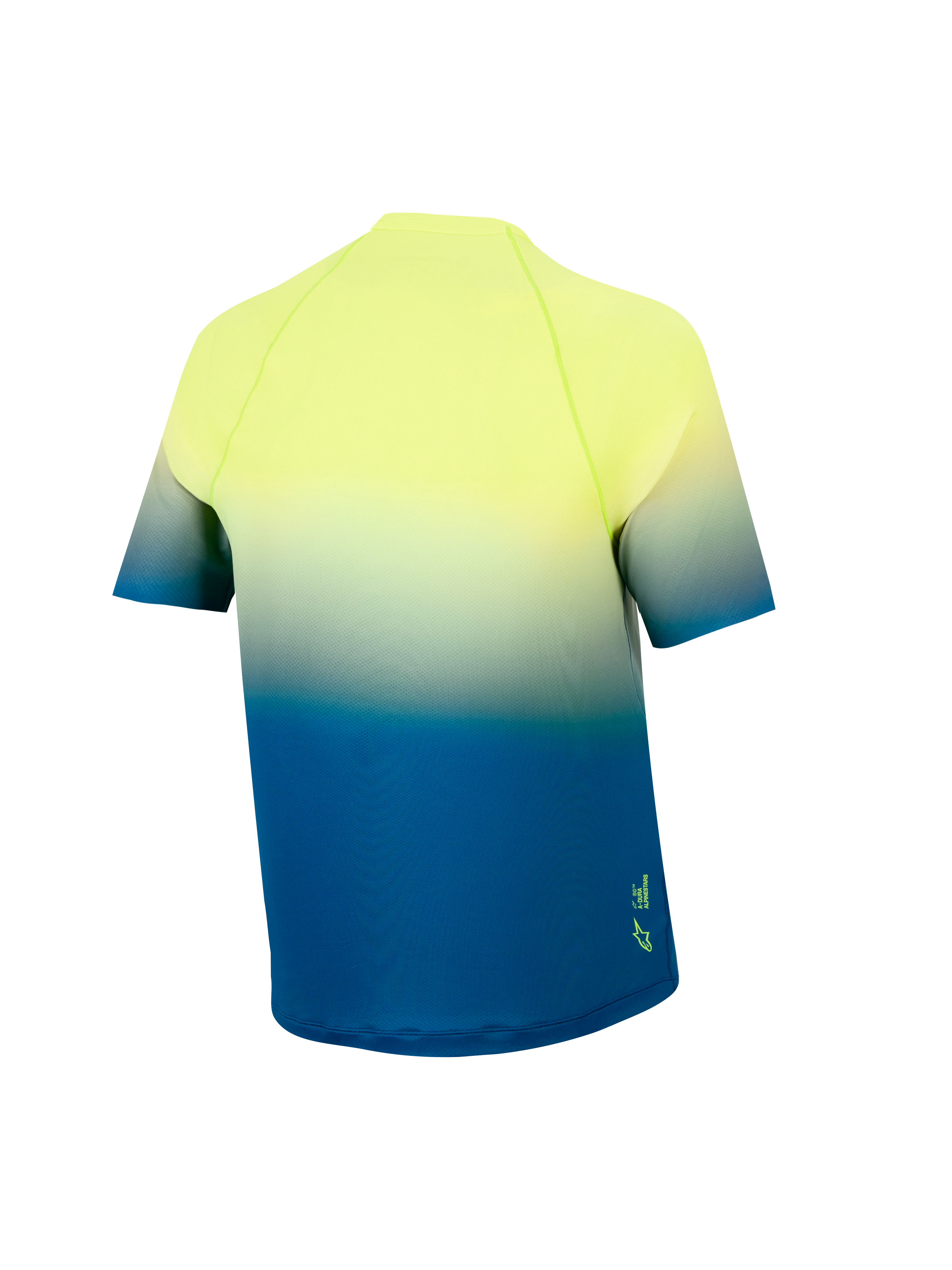 Youth A-Dura Astars Jersey 2.0, short-sleeve MTB jersey in a yellow to blue gradient, showing the back and drop tail.