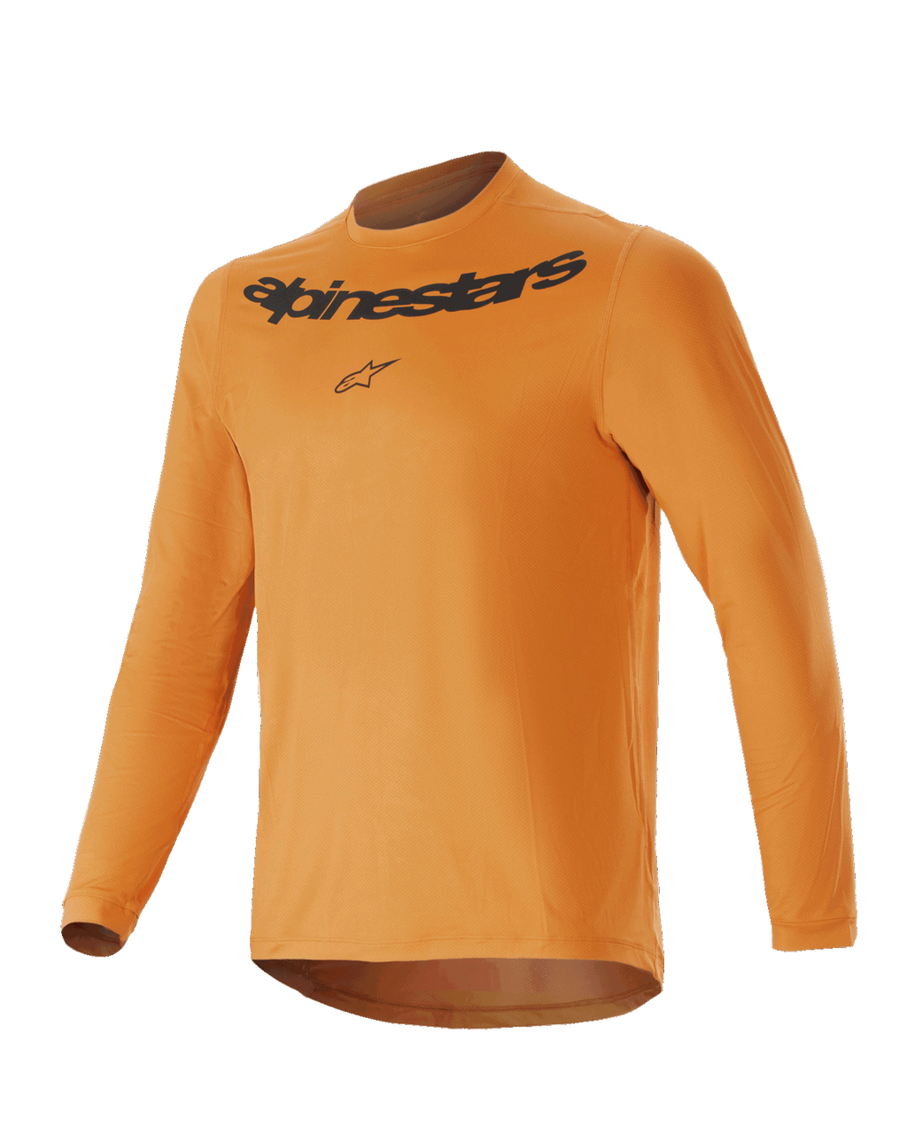 Maillot à manches longues Alpinestars Youth A-Dura Rocker, or foncé, avec logo et inscription Alpinestars noirs sur la poitrine, col rond, pan arrière allongé, vêtement de VTT de performance léger