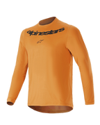 Maillot à manches longues Alpinestars Youth A-Dura Rocker, or foncé, avec logo et inscription Alpinestars noirs sur la poitrine, col rond, pan arrière allongé, vêtement de VTT de performance léger