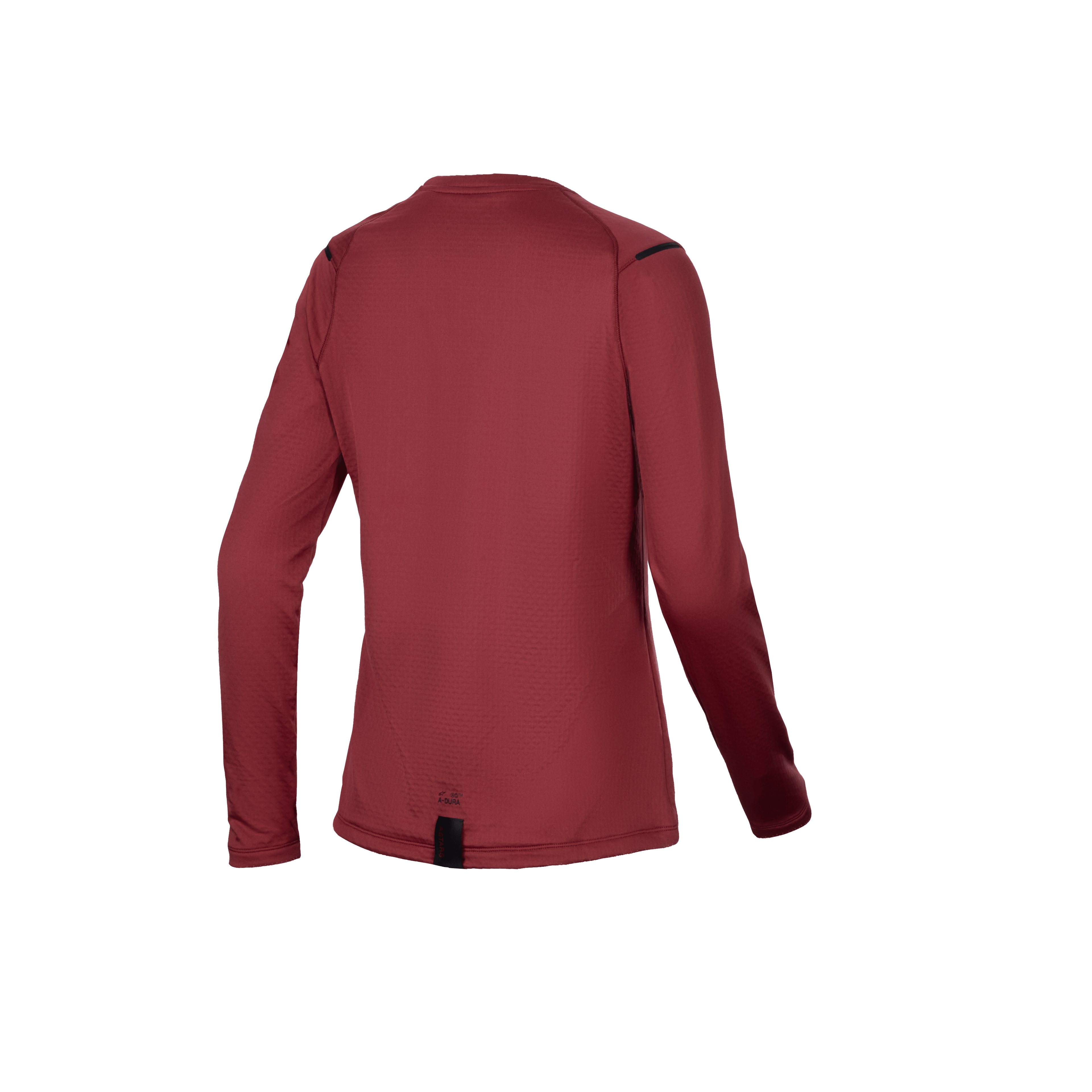 Alpinestars Maillot Thermique Stella A-Dura, maillot de VTT thermique à manches longues pour femme, vue de dos montrant le pan arrière allongé, bourgogne, doublure en polaire isolante