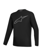 Maillot Stella A-Dura Ride noir à manches longues, haut de VTT femme avec logo Astars gris, vêtement de cyclisme.