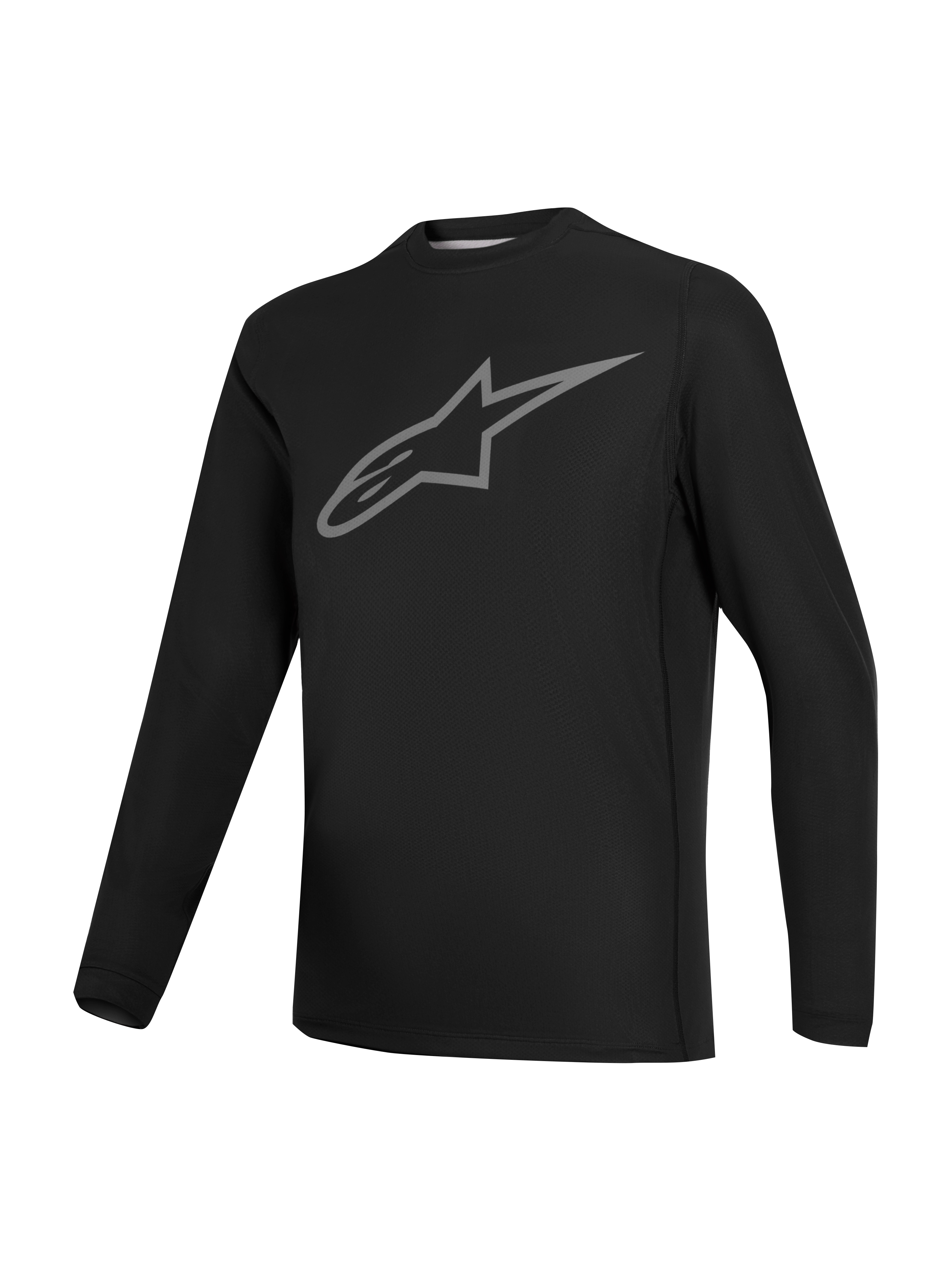 Maillot Stella A-Dura Ride noir à manches longues, haut de VTT femme avec logo Astars gris, vêtement de cyclisme.