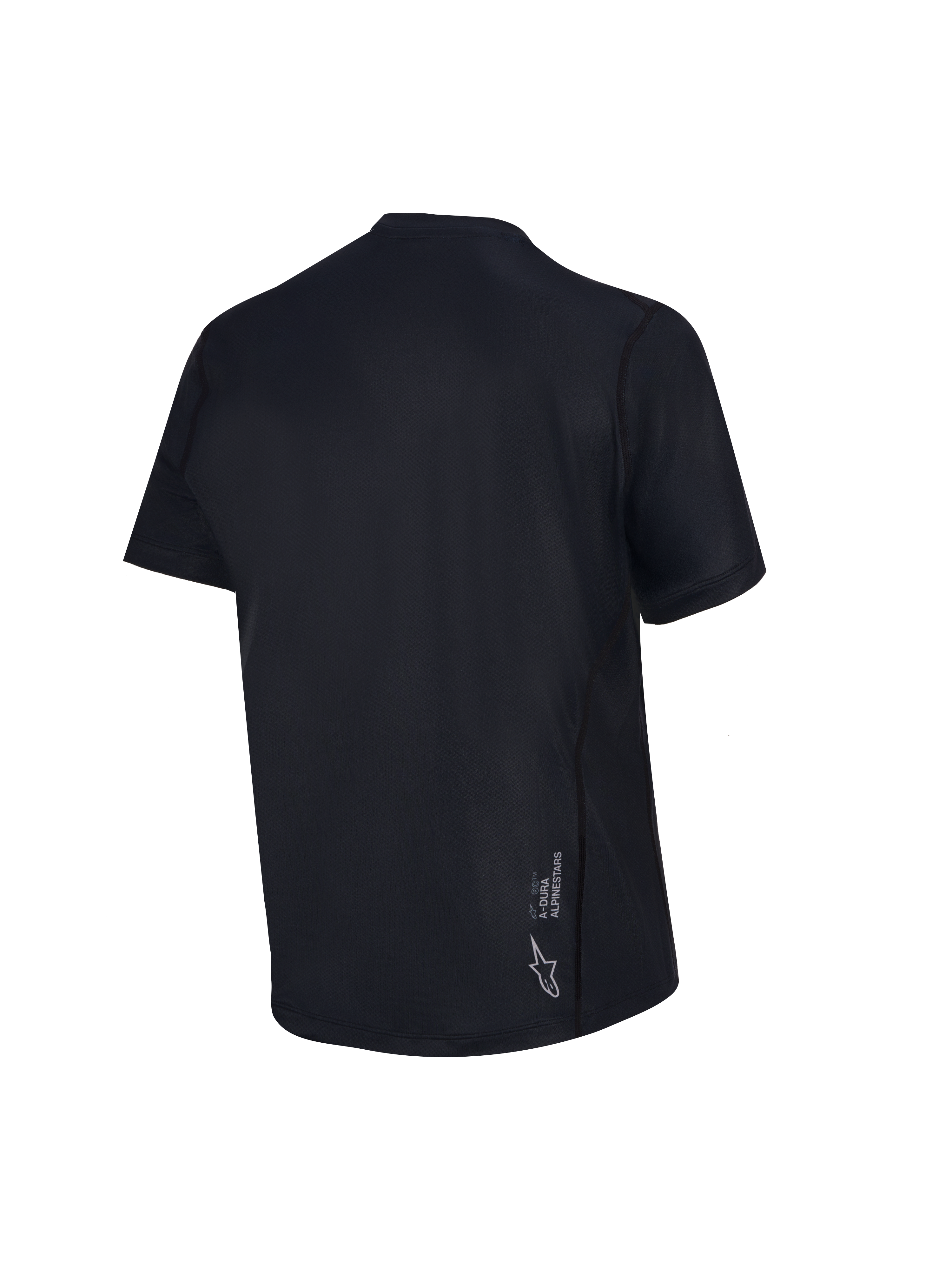 Maillot de VTT Stella A-Dura Ride noir pour femme, vue arrière à manches courtes avec logo Astars blanc.