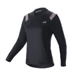 Alpinestars Stella Alps Escape Jersey, Long Sleeve Women's Mountain Bike Jersey, Black with Light Gray Shoulder Panels, Round Neck, Small White Chest Logo, Performance Athletic Fit